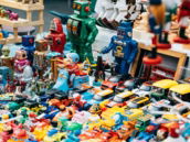 assorted-colored toys on table